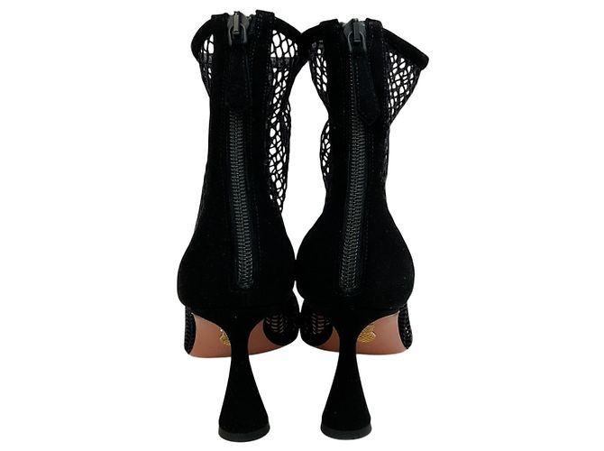 Aquazzura Black Suede / Net Amore 75 Booties Noir - vue 5