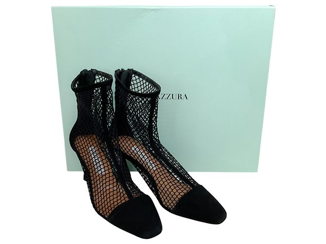 Aquazzura Black Suede / Net Amore 75 Booties Noir - vue 6