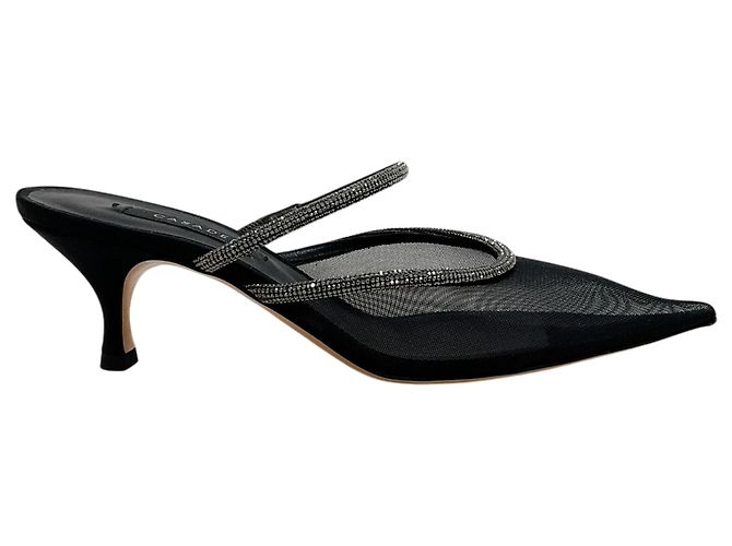 Casadei Mimi Mules aus schwarzem Mesh mit Kristallen - Ansicht 2