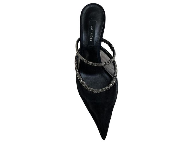 Casadei Mimi Mules aus schwarzem Mesh mit Kristallen - Ansicht 4