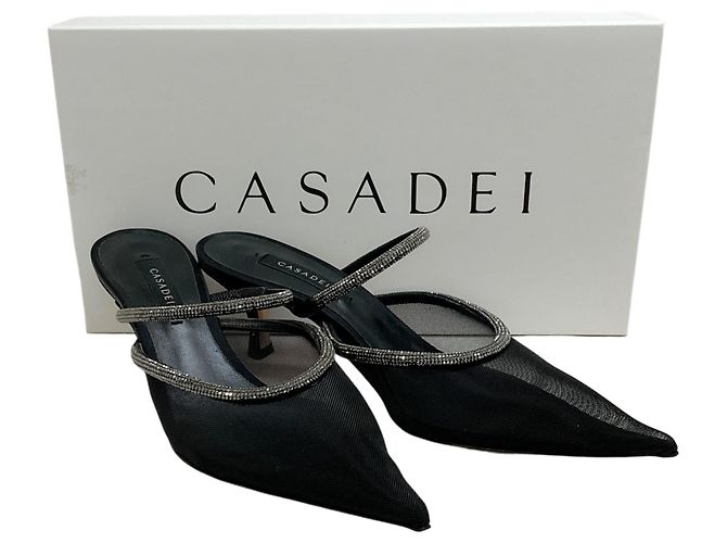 Casadei Mimi Mules aus schwarzem Mesh mit Kristallen - Ansicht 6
