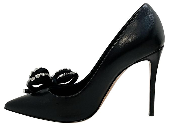 Décolleté Casadei Judith Julia in pelle nera con fiocco di strass Nero - vista 3
