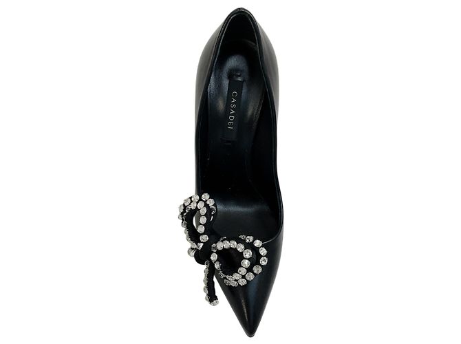 Décolleté Casadei Judith Julia in pelle nera con fiocco di strass Nero - vista 4