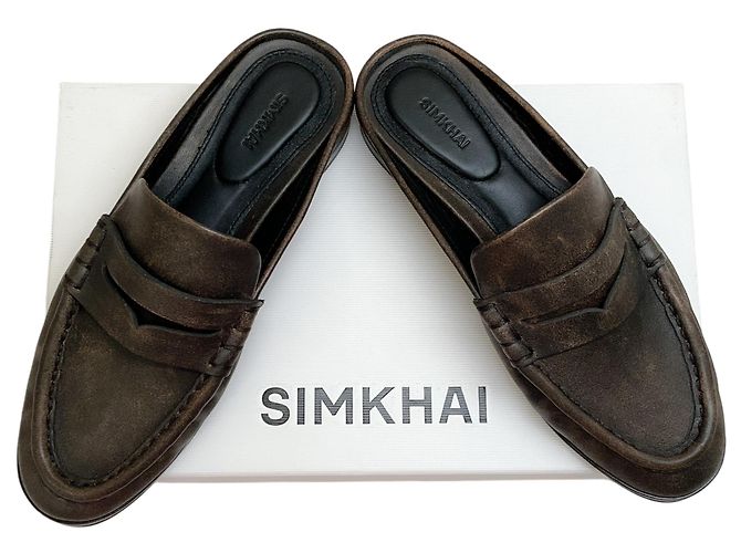 Jonathan Simkhai Mules mocassini in pelle chocolate distressed Simkhai Marrone - vista 6