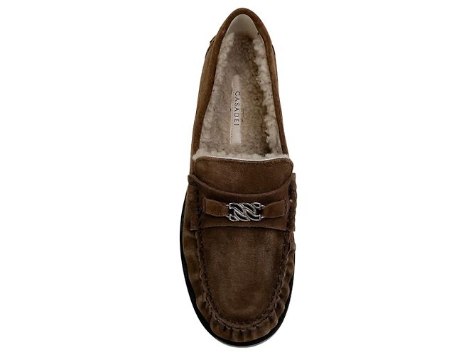 Casadei Mocassini Casade in camoscio marrone foderati in shearling - vista 4