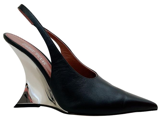 Paris Texas Black / Silver Nina Slingback Wedge Pumps Nero - vista 2