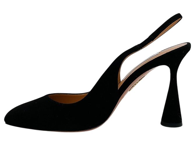 Décolleté Slingback Aquazzura Amore 95 in camoscio nero - vista 3