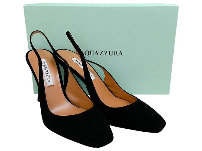 Décolleté Slingback Aquazzura Amore 95 in camoscio nero - vista 6