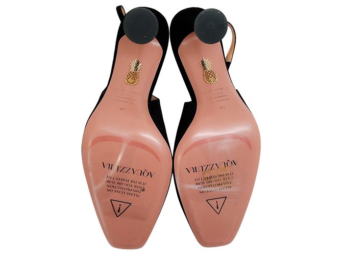 Décolleté Slingback Aquazzura Amore 95 in camoscio nero - vista 9