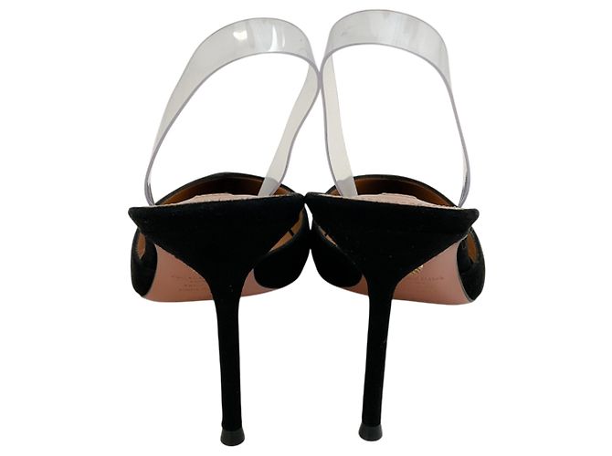 Décolleté Slingback Aquazzura Black Suede V Plexi 85 Nero - vista 5