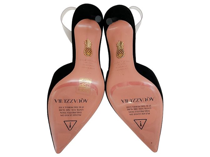 Décolleté Slingback Aquazzura Black Suede V Plexi 85 Nero - vista 8