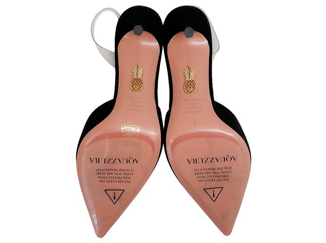 Décolleté Slingback Aquazzura Black Suede V Plexi 85 Nero - vista 9