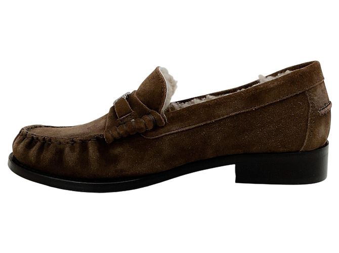 Casadei Mocassini Casade in camoscio marrone foderati in shearling - vista 3