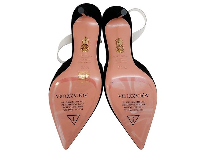 Décolleté Slingback Aquazzura Black Suede V Plexi 85 Nero - vista 10