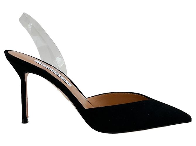 Décolleté Slingback Aquazzura Black Suede V Plexi 85 Nero - vista 2