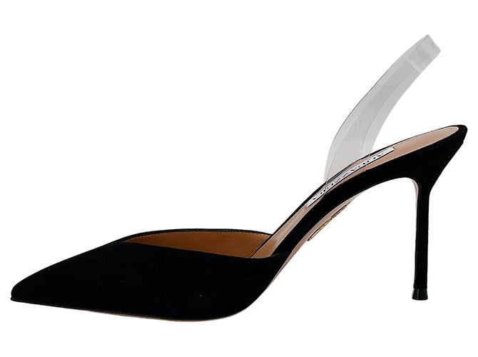 Décolleté Slingback Aquazzura Black Suede V Plexi 85 Nero - vista 3