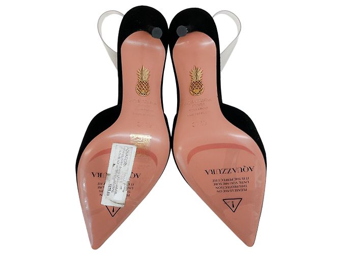 Décolleté Slingback Aquazzura Black Suede V Plexi 85 Nero - vista 7