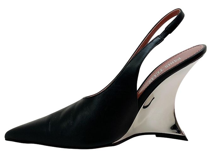 Paris Texas Black / Silver Nina Slingback Wedge Pumps Nero - vista 3