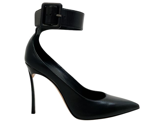 Casadei Black Leather Ankle Strap Blade Pumps - view 2