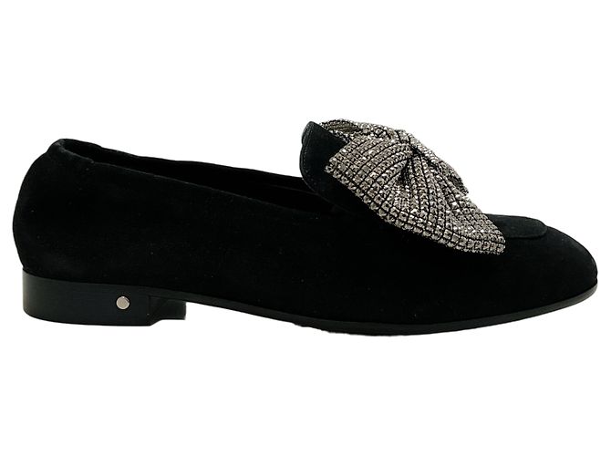 Mocassins Angela Laurence Dacade en daim noir avec nœud orné de cristaux - vue 2