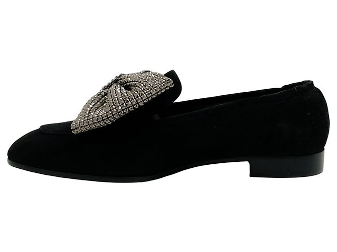 Mocassins Angela Laurence Dacade en daim noir avec nœud orné de cristaux - vue 3