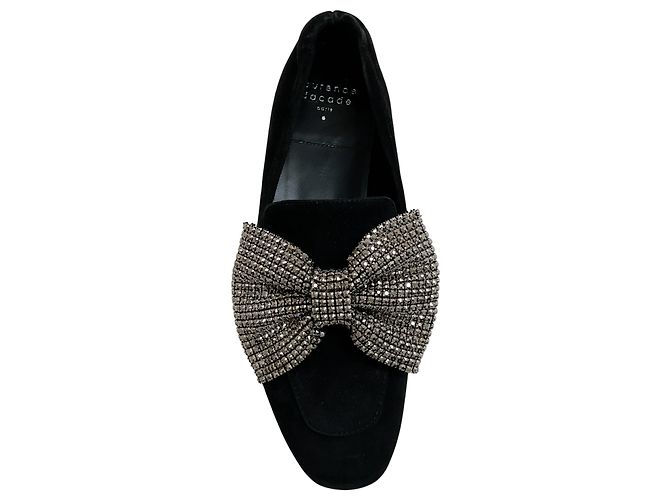 Mocassins Angela Laurence Dacade en daim noir avec nœud orné de cristaux - vue 4