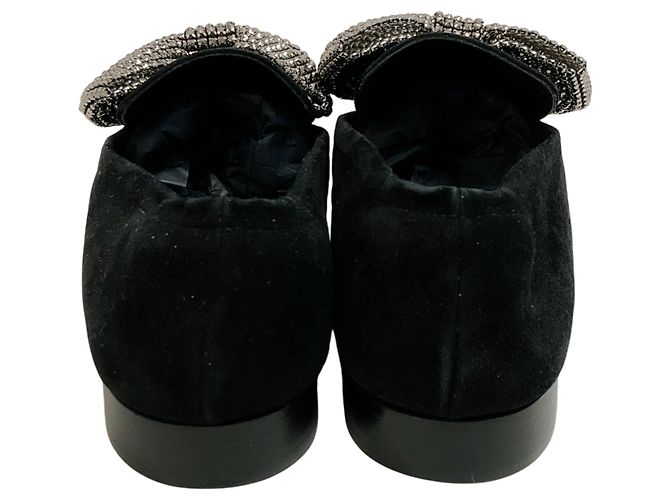 Mocassins Angela Laurence Dacade en daim noir avec nœud orné de cristaux - vue 5