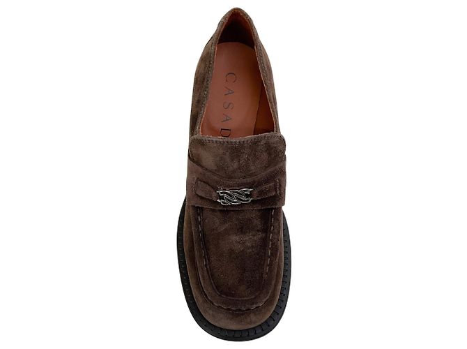 Casadei Brown Suede Chunky Heeled Loafers - view 4