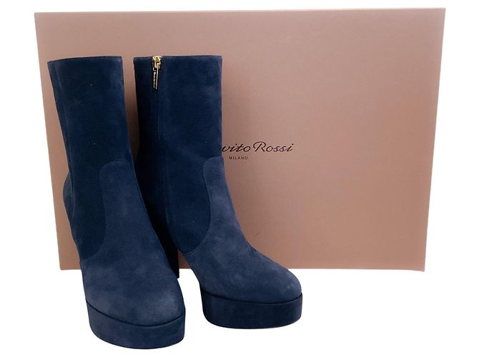 Stivaletti platform Portree in camoscio denim blu Gianvito Rossi Blu navy - vista 6