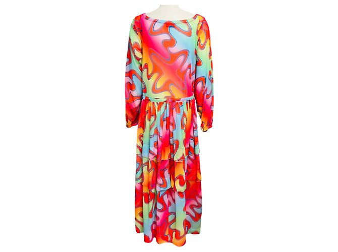 Autre Marque Molly Goddard Maxi-Kleid aus Mesh mit rotem Multidruck Mehrfarben - Ansicht 3