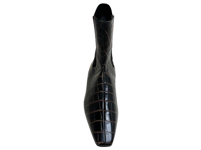 Totême Toteme Dark Brown Croc Embossed Ankle Boots - view 4