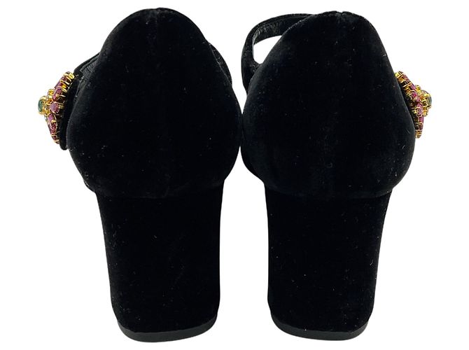 Décolleté Mary Jane Dolce & Gabbana in velluto nero con decorazioni multi cristallo - vista 5