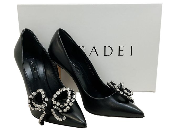 Décolleté Casadei Judith Julia in pelle nera con fiocco di strass Nero - vista 6