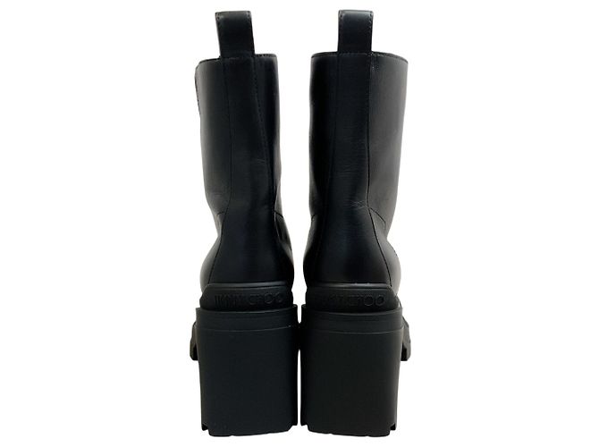 Jimmy Choo Black Smooth Leather Eugenie 80 Zip Front Booties - view 5