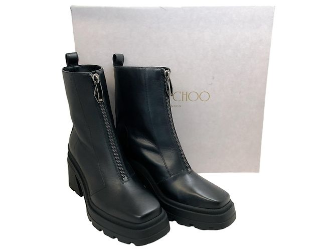 Jimmy Choo Black Smooth Leather Eugenie 80 Zip Front Booties - view 6