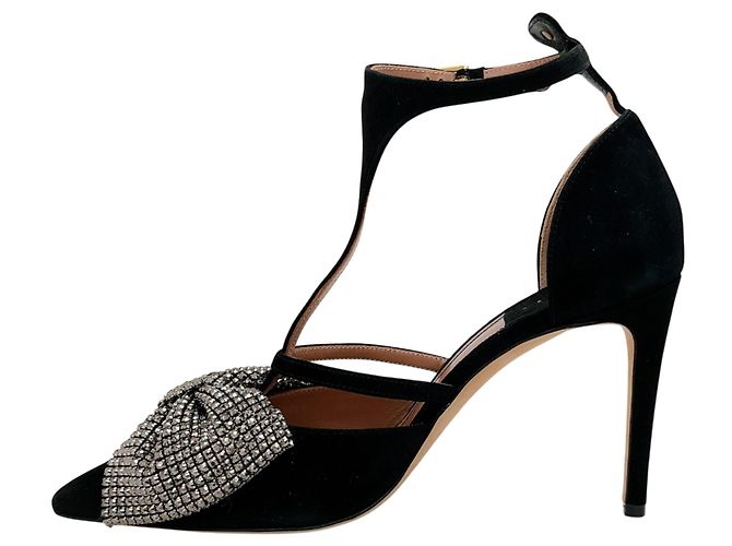 Décolleté Faye in camoscio nero Laurence Dacade con fiocco di strass - vista 3