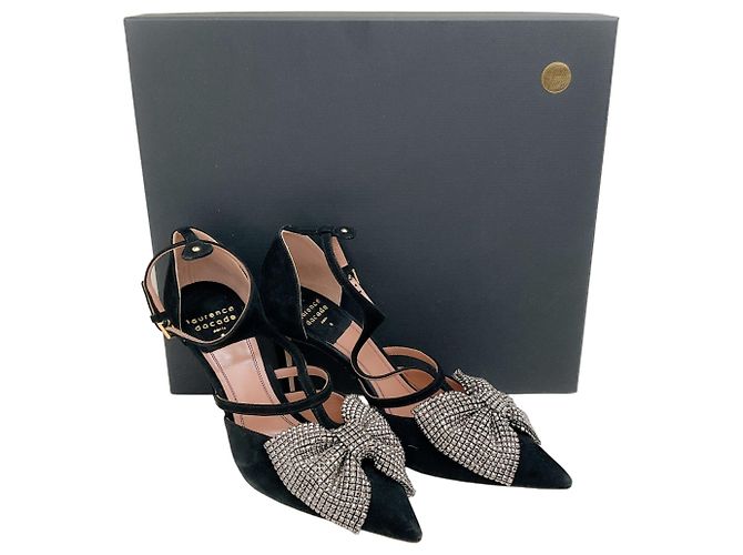 Décolleté Faye in camoscio nero Laurence Dacade con fiocco di strass - vista 6