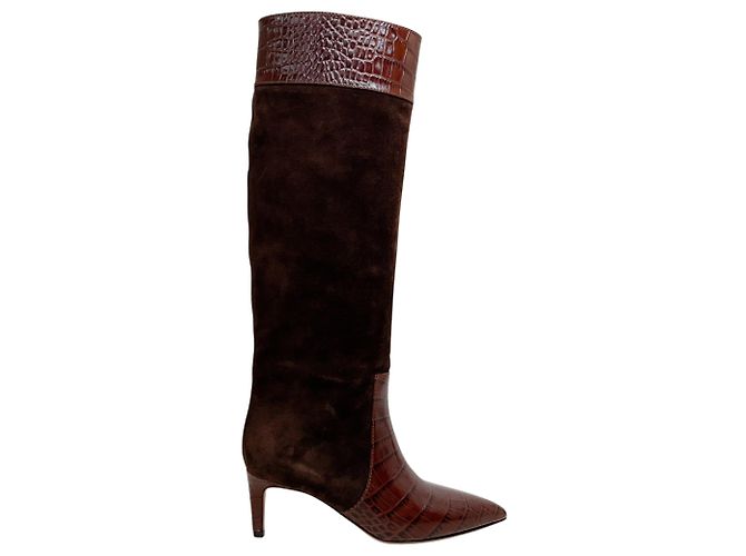 Botas altas de gamuza croco gofrada chocolate Paris Texas Castaño - vista 2