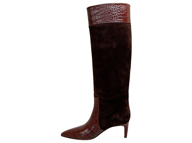 Botas altas de gamuza croco gofrada chocolate Paris Texas Castaño - vista 3