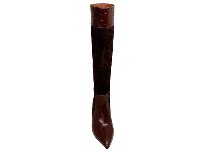 Botas altas de gamuza croco gofrada chocolate Paris Texas Castaño - vista 4
