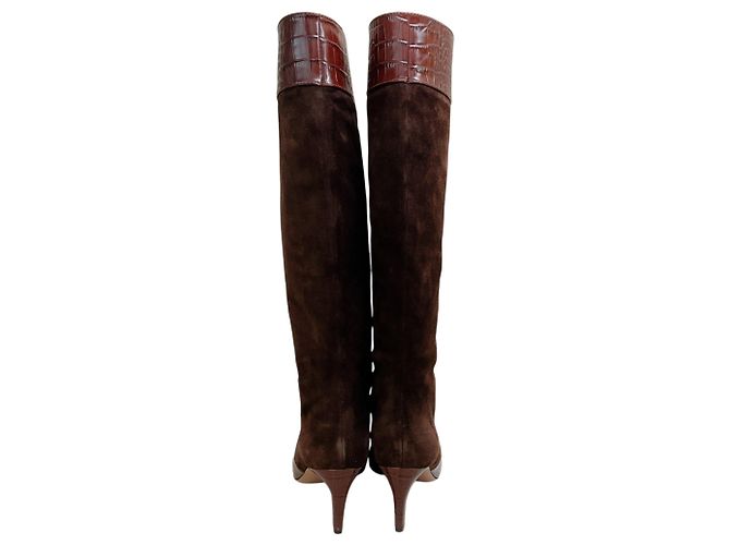 Botas altas de gamuza croco gofrada chocolate Paris Texas Castaño - vista 5