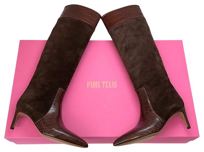 Botas altas de gamuza croco gofrada chocolate Paris Texas Castaño - vista 6