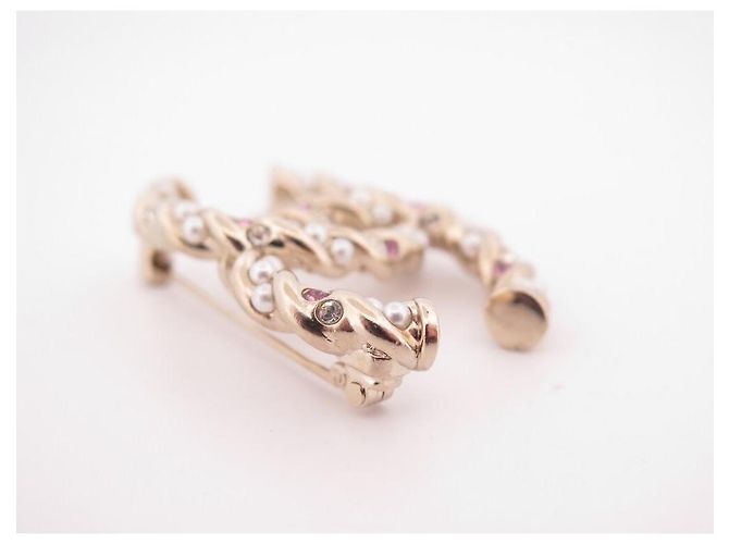 Chanel Brosche Double CC Gold Kristalle und Perlen Golden - Ansicht 3