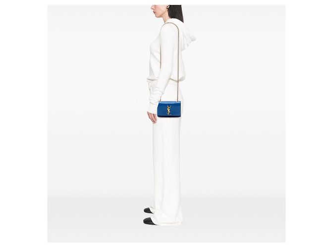 Borsa a tracolla Saint Laurent Kate Small Grain De Poudre Monogram Blu - vista 6