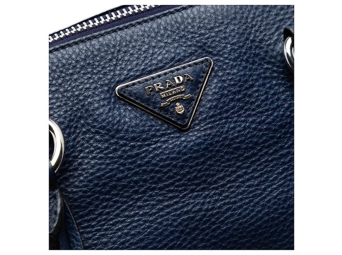 Borsa Prada Vitello Daino con Doppio Manico Blu - vista 5