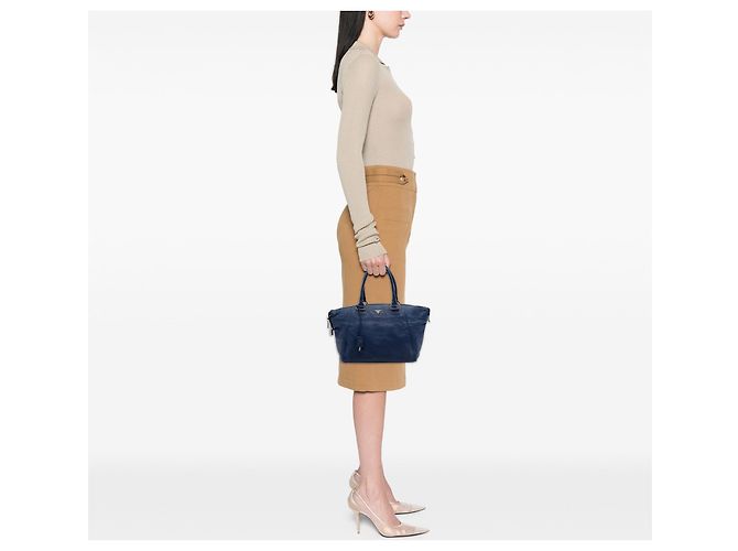 Borsa Prada Vitello Daino con Doppio Manico Blu - vista 6
