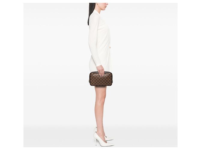 Borsa a pochette Louis Vuitton Damier Ebene Trousse Toilette 25 Marrone - vista 7