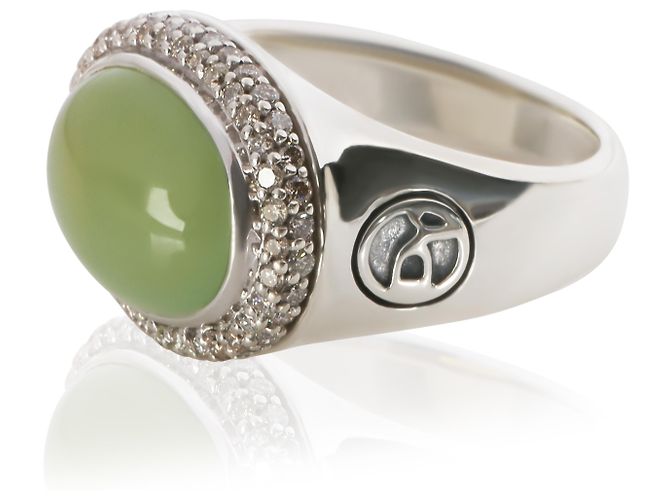 Anello Signature Oval David Yurman in Argento Sterling, Calcedonia e Diamanti - vista 3