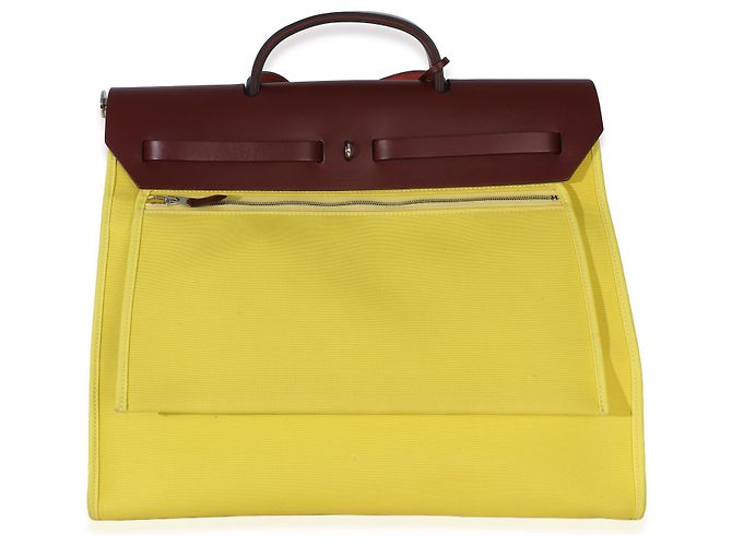 Hermès Lime Rouge H Toile Officier Hunter Herbag 39 MM PHW Giallo - vista 2