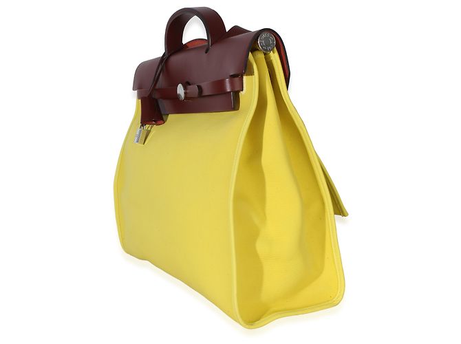 Hermès Lime Rouge H Toile Officier Hunter Herbag 39 MM PHW Giallo - vista 3